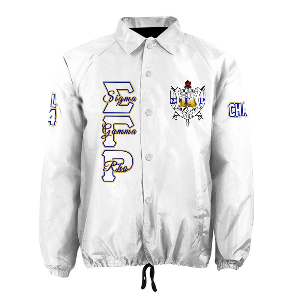 Sigma Gamma Rho White Coach Jacket – Custom Embroidered SGRho Crossing Jacket