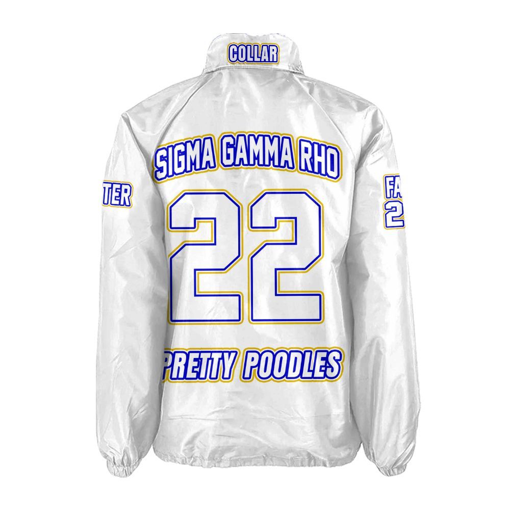 Sigma Gamma Rho White Coach Jacket – Custom Embroidered SGRho Crossing Jacket