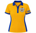 Sigma Gamma Rho Women's Gold & Royal Blue Performance Polo Shirt | Embroidered Crest & 1922 Sleeve