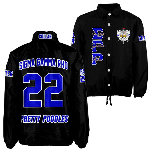 SGRho Sorority Black Crossing Jacket – Personalized Name, Number & Official Crest