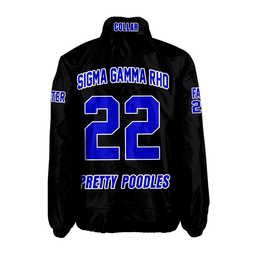 SGRho Sorority Black Crossing Jacket – Personalized Name, Number & Official Crest