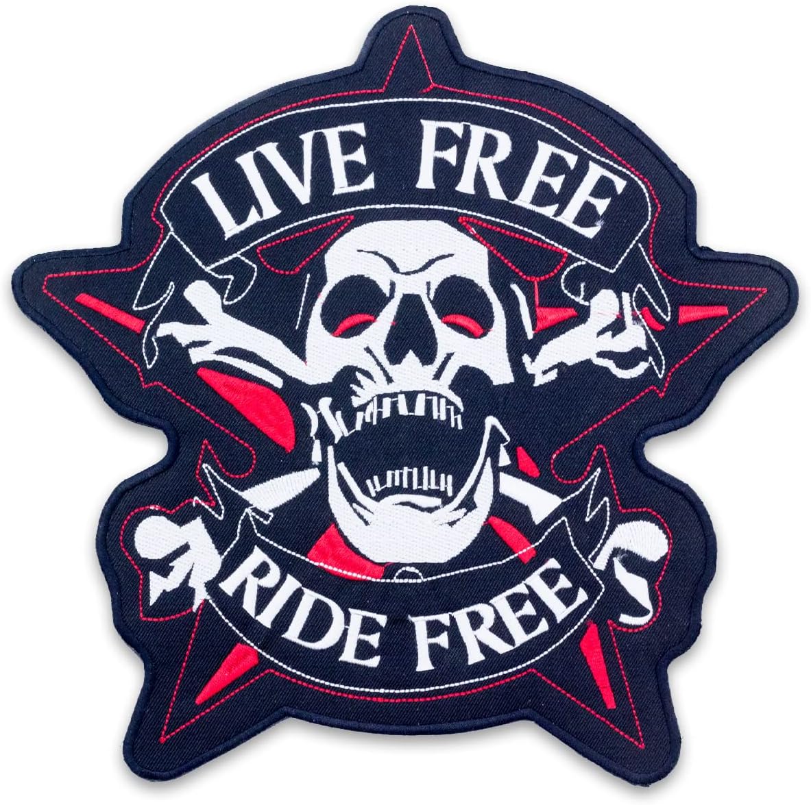 Skull Cross Bone Live Free Ride Free Center Back Patch - for Biker Vest Jacket