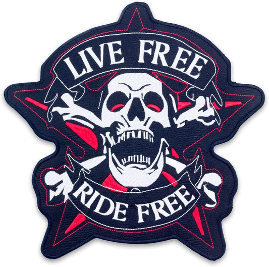 Skull Cross Bone Live Free Ride Free Center Back Patch - for Biker Vest Jacket