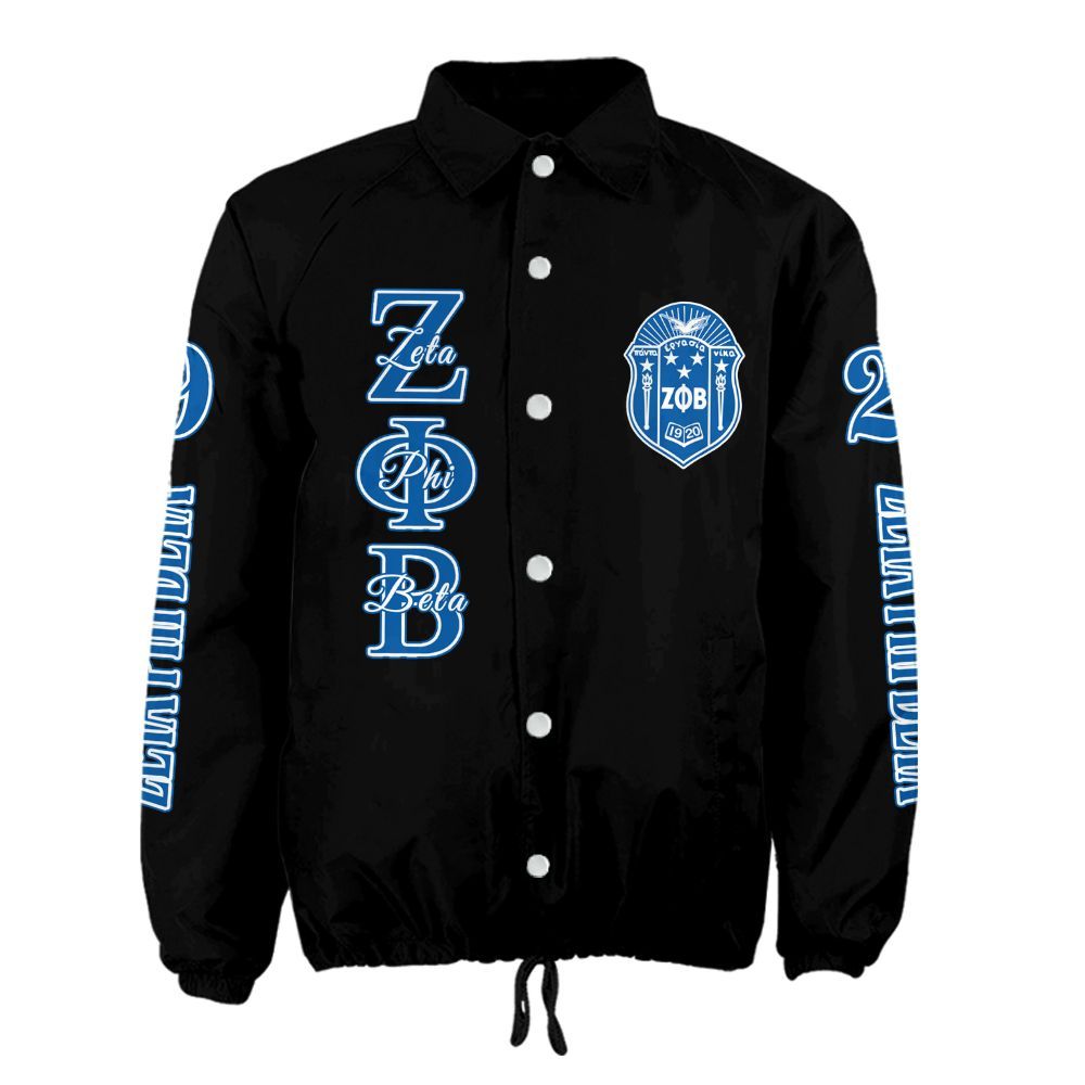 Tailored Zeta Phi Beta Greek Coach Jacket – Custom Embroidery & Chapter Details