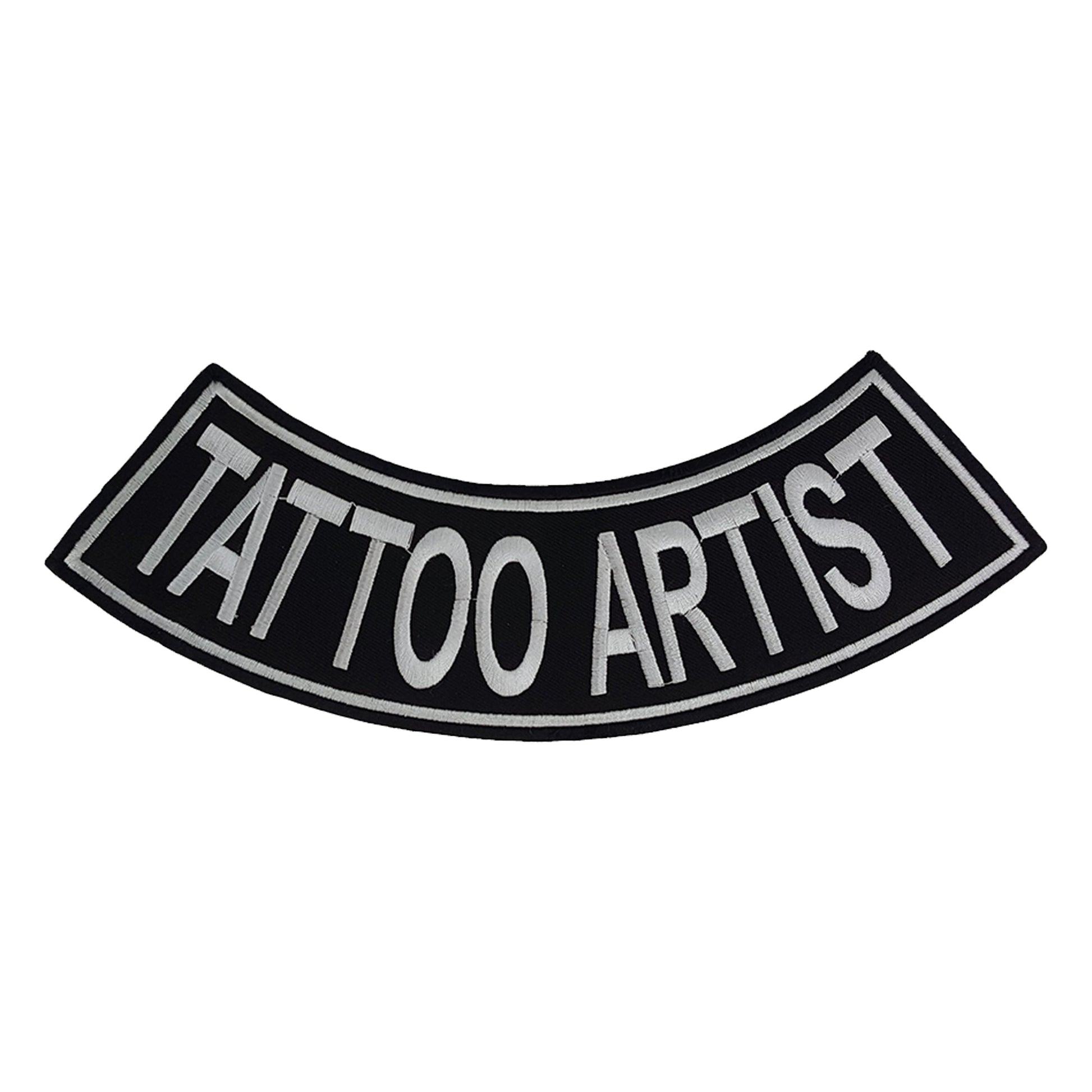 Tattoo Artist Bottom Rocker Patch - White Iron On Sew On Large Back Patch for Biker Vest Jacket