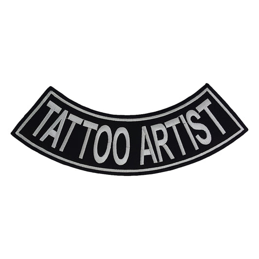 Tattoo Artist Bottom Rocker Patch - White Iron On Sew On Large Back Patch for Biker Vest Jacket