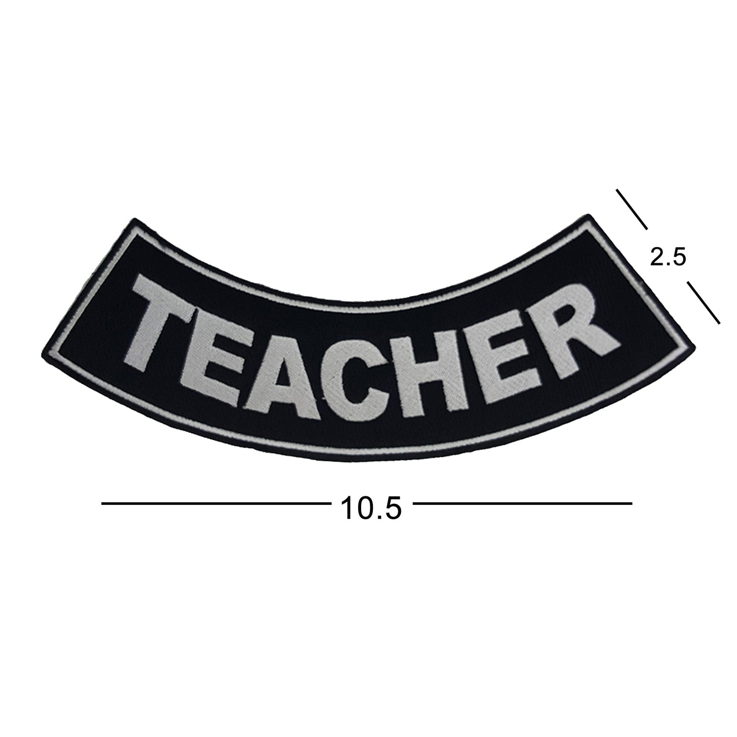 Teacher Bottom Rocker Patch - White on Black Iron On Sew On Large Back Patch for Biker Vest Jacket