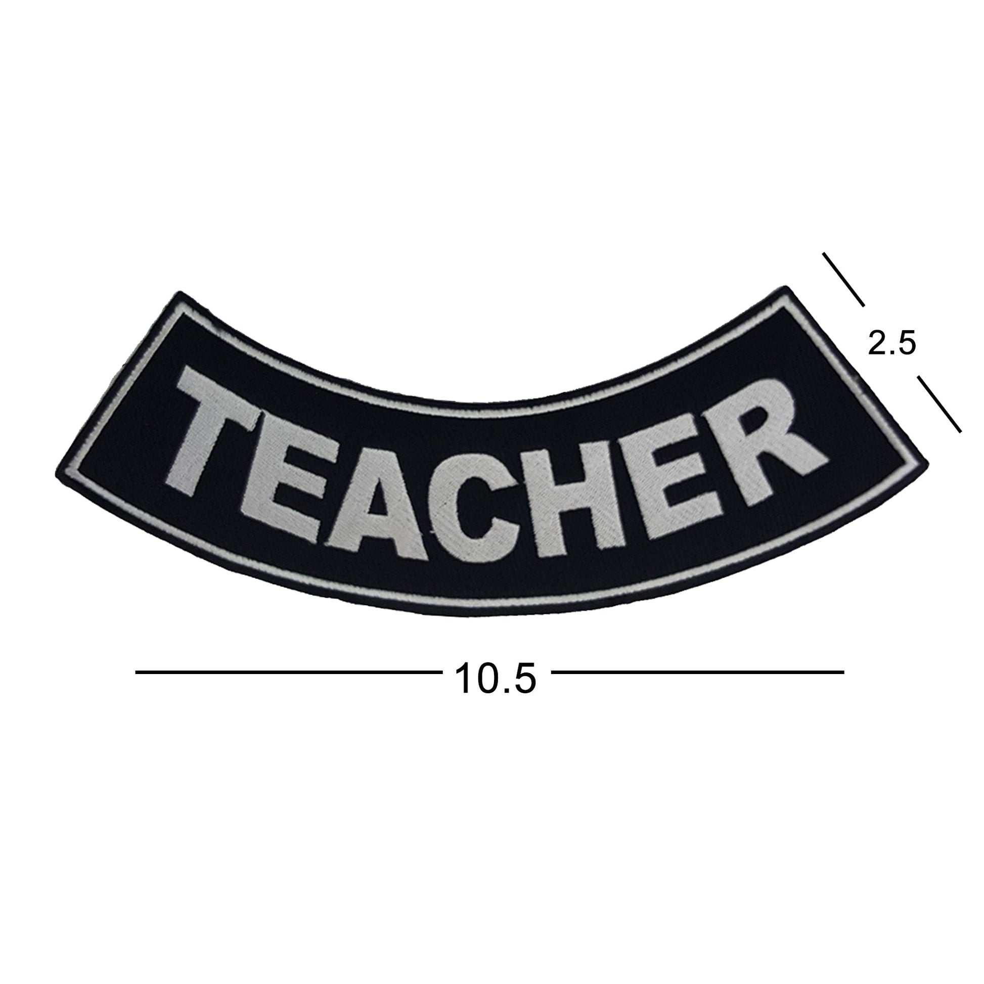 Teacher Bottom Rocker Patch - White on Black Iron On Sew On Large Back Patch for Biker Vest Jacket
