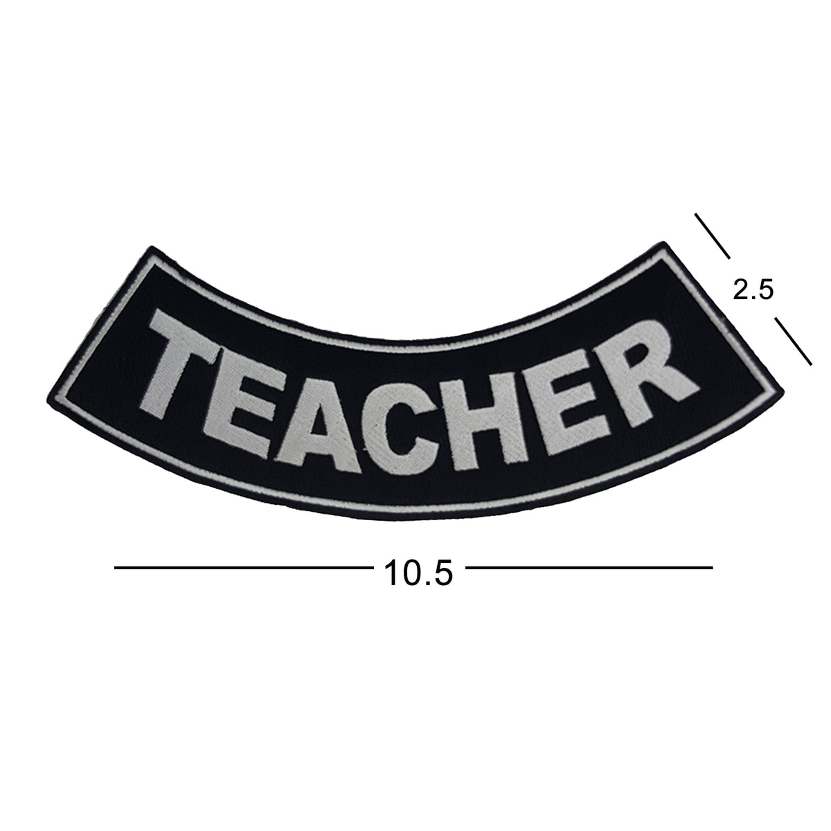 Teacher Bottom Rocker Patch - White on Black Iron On Sew On Large Back Patch for Biker Vest Jacket
