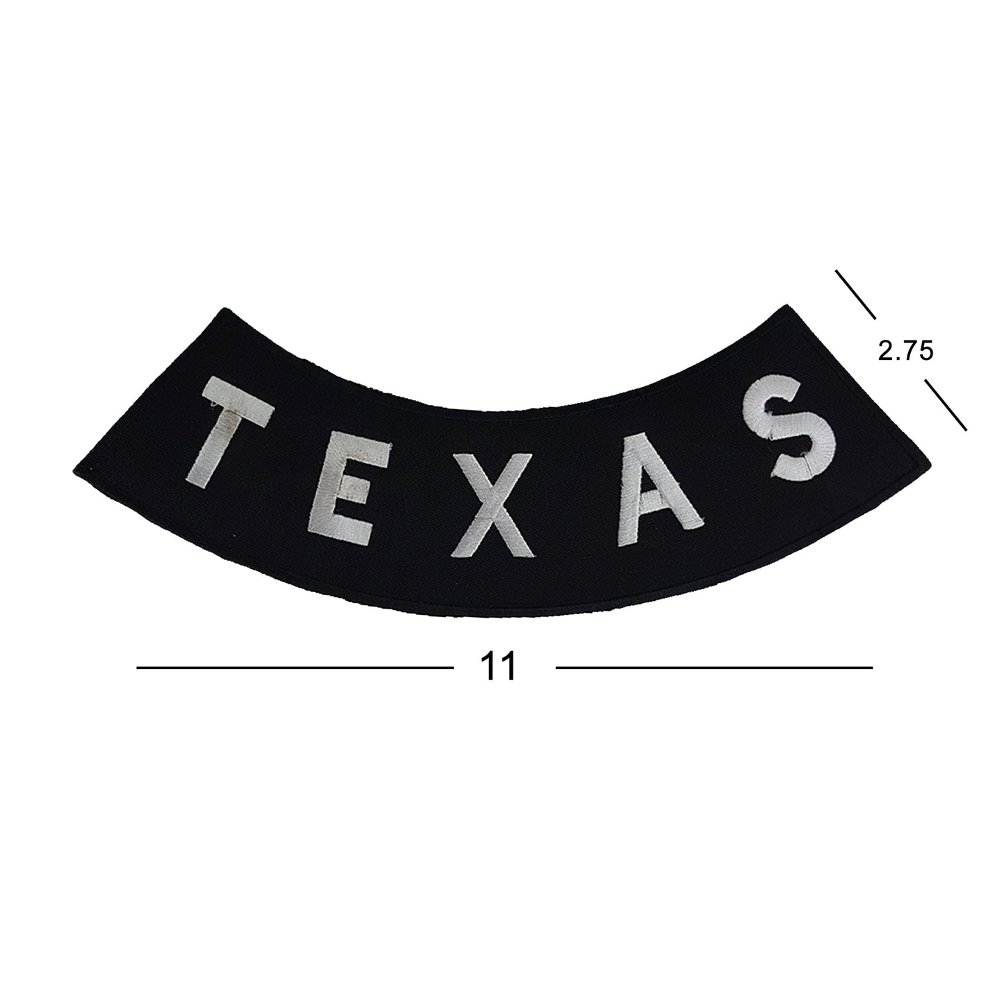 Texas Bottom Rocker Patch - White on Black Iron On Sew On Large Back Patch for Biker Vest Jacket