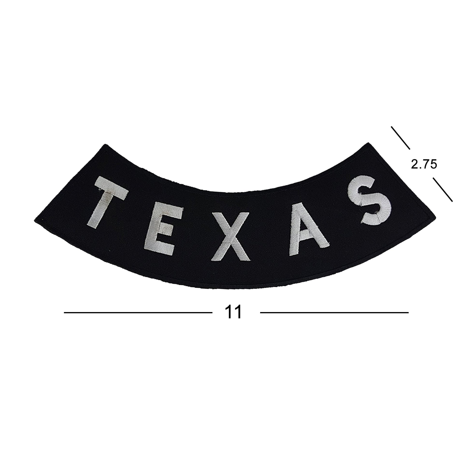 Texas Bottom Rocker Patch - White on Black Iron On Sew On Large Back Patch for Biker Vest Jacket