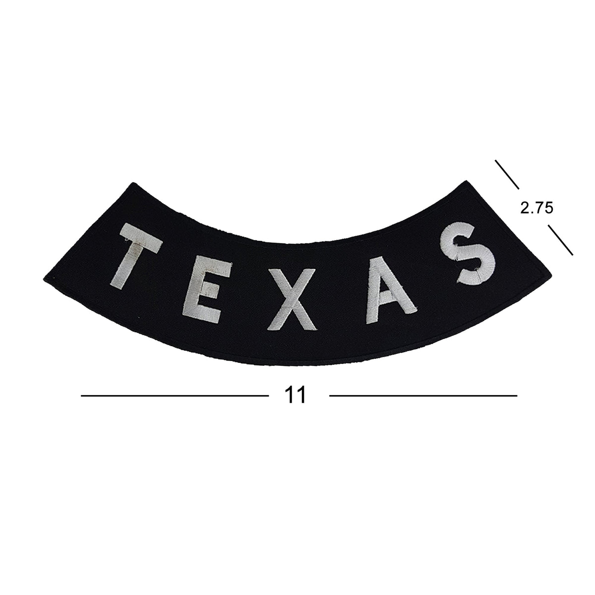 Texas Bottom Rocker Patch - White on Black Iron On Sew On Large Back Patch for Biker Vest Jacket
