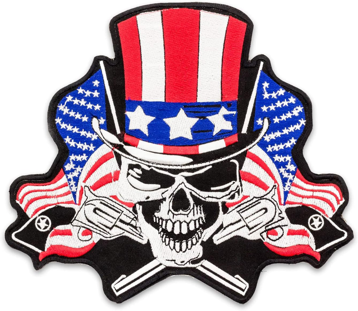 Uncle Sam Skull and 2 Guns Center Back Patch - Round USA Patriotic for Biker Vest Jacket
