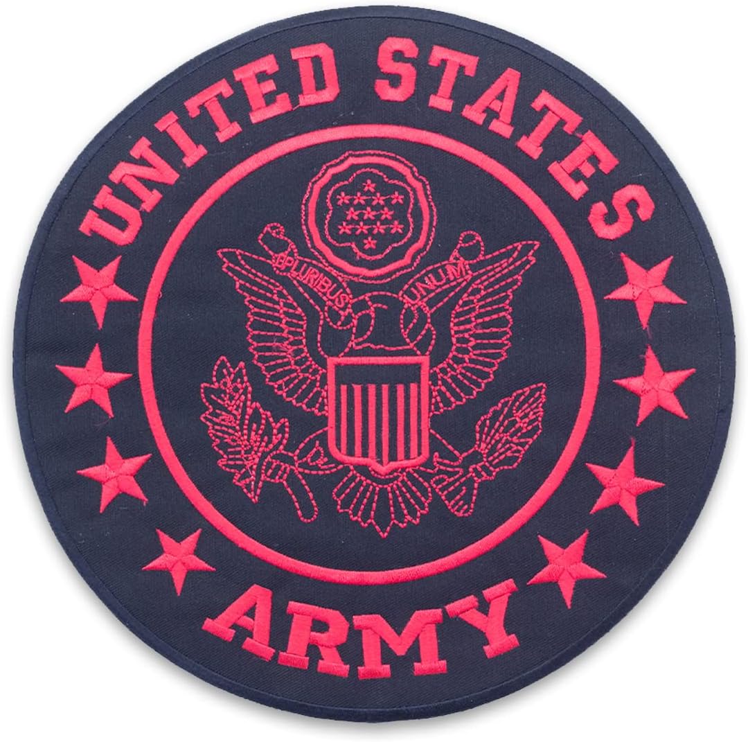United States Army Center Back Patch - Red Round Military Veteran for Biker Vest Jacket