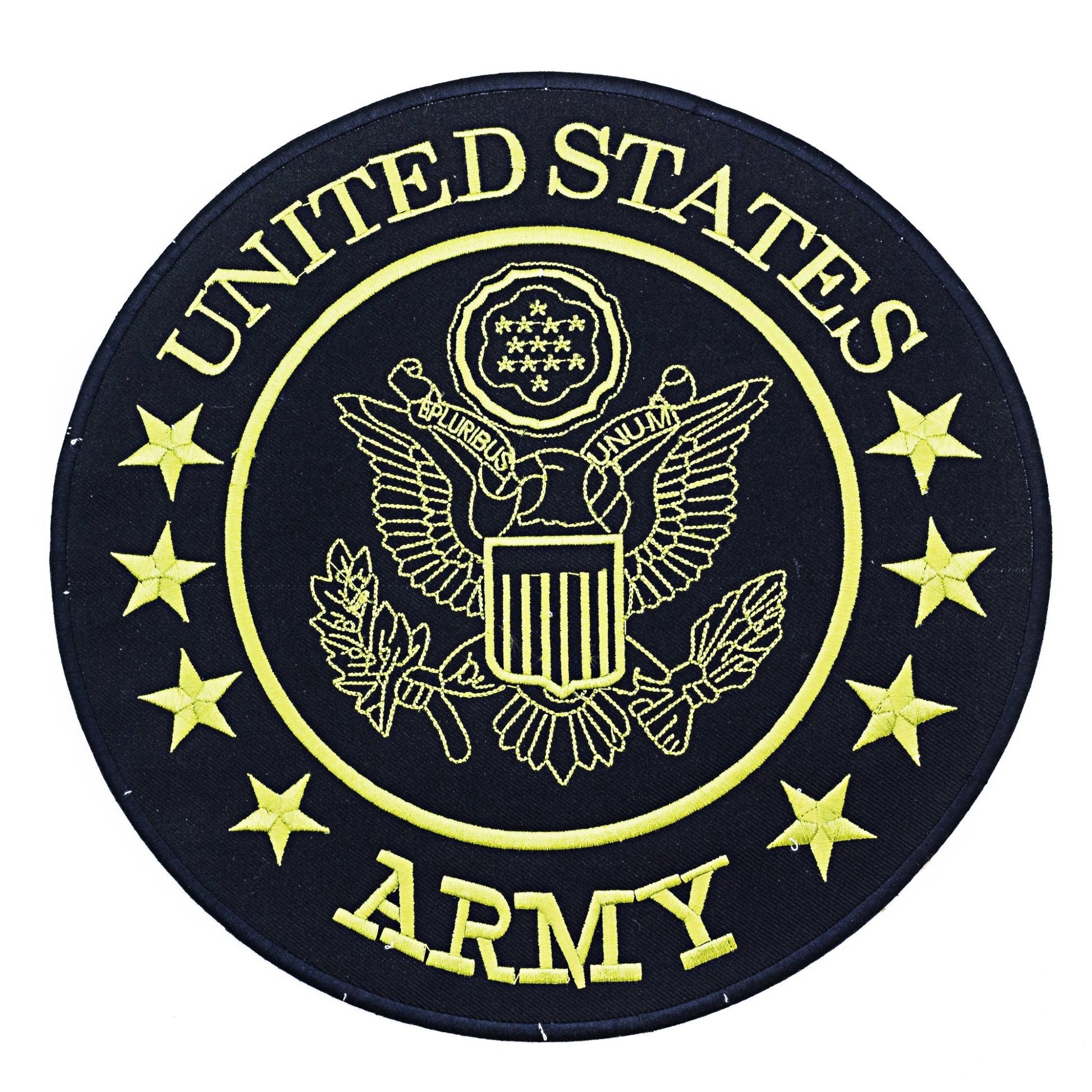 United States Army Center Back Patch - Yellow on Black Round Military Veteran for Biker Vest Jacket