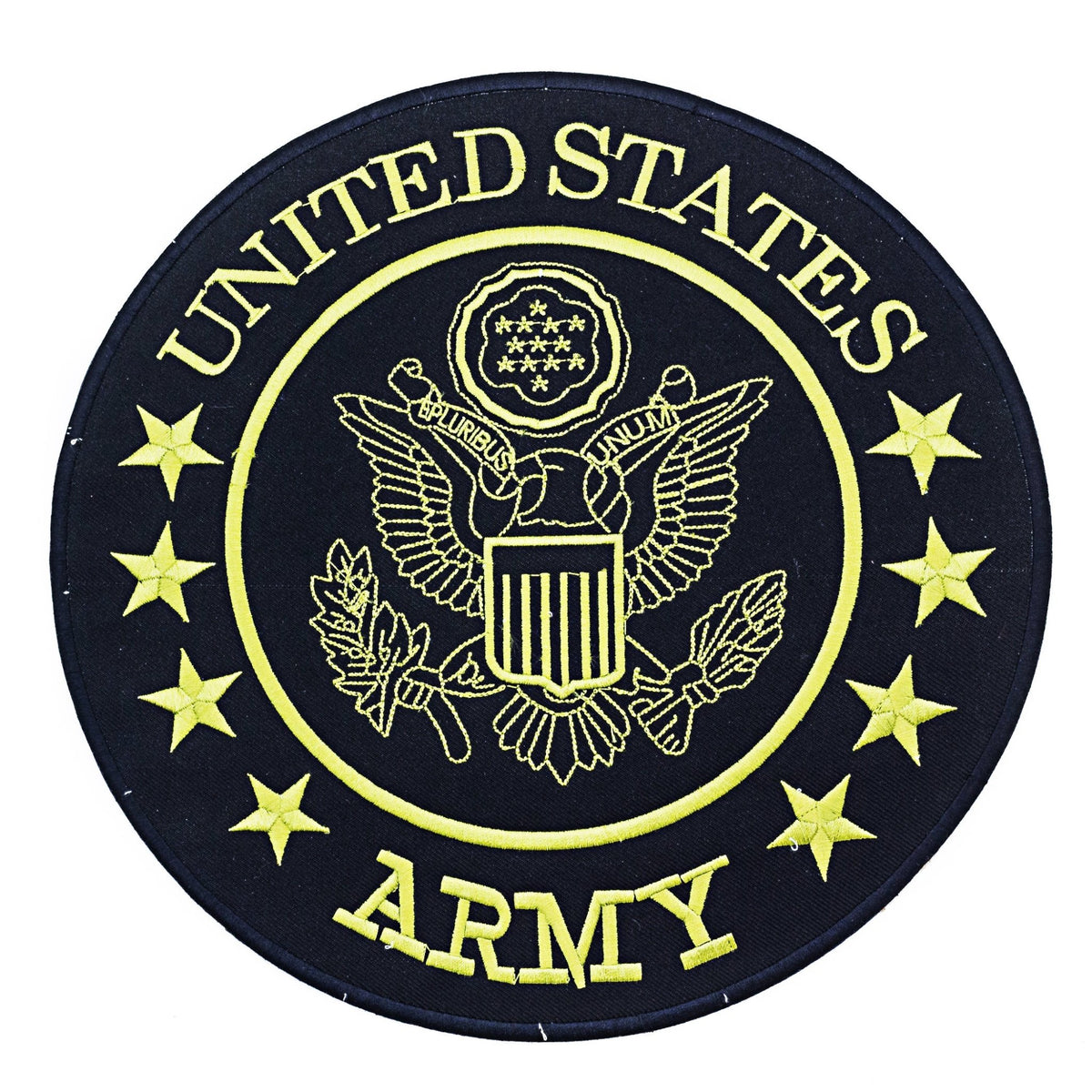 United States Army Center Back Patch - Yellow on Black Round Military Veteran for Biker Vest Jacket