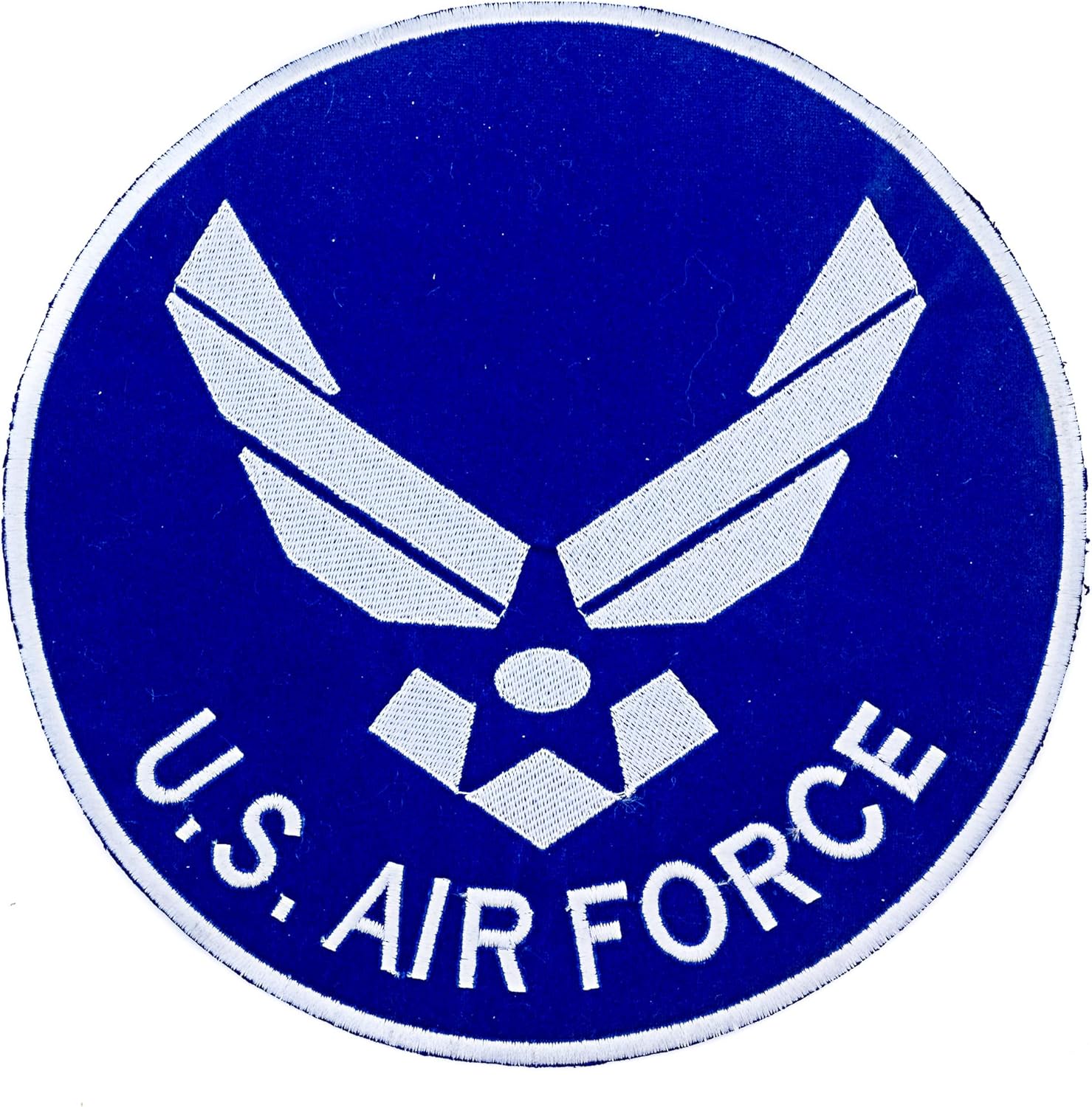 US Air Force Center Back Patch - Silver on Dark Blue Round Military Veteran for Biker Vest Jacket