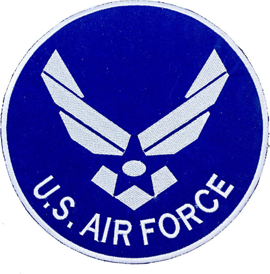 US Air Force Center Back Patch - Silver on Dark Blue Round Military Veteran for Biker Vest Jacket