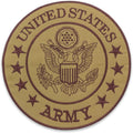 US Army Center Back Patch - Brown on Gold Round Military Veteran for Biker Vest Jacket