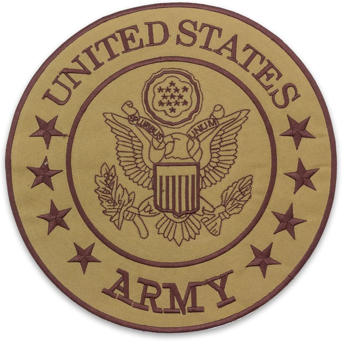 US Army Center Back Patch - Brown on Gold Round Military Veteran for Biker Vest Jacket