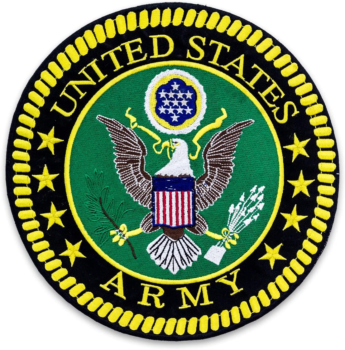 US Army Center Back Patch - Yellow Green Black Round Military Veteran for Biker Vest Jacket