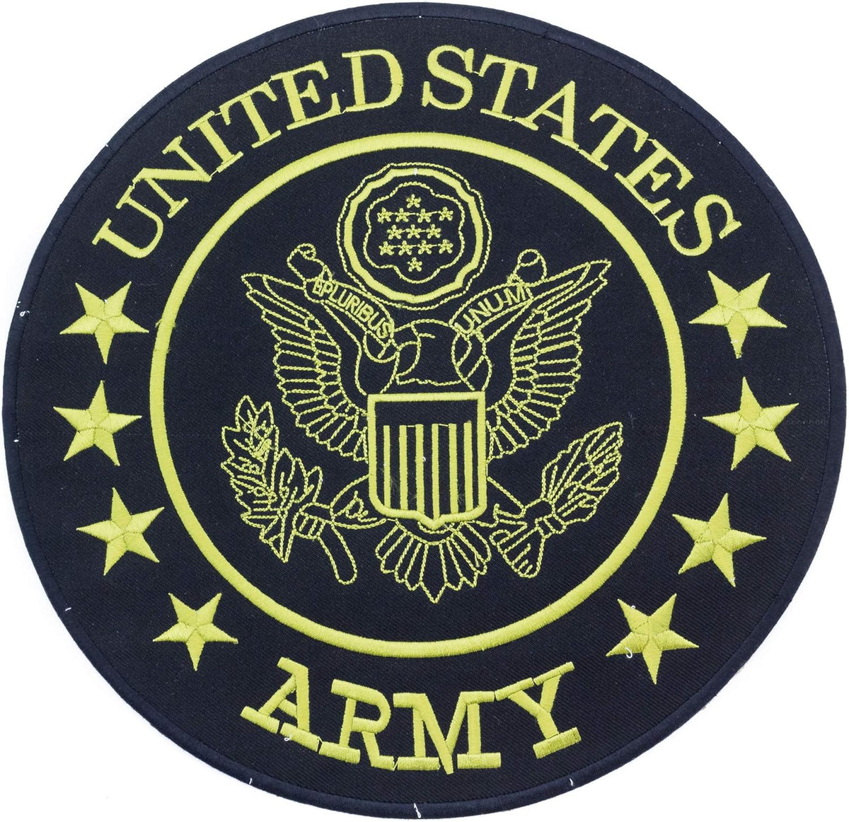 US Army Center Back Patch - Yellow on Black Round Military Veteran for Biker Vest Jacket