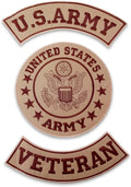 U.S Army Veteran Iron on 3 Large Back Patches Set for Biker Vest Jacket (Beige)