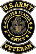 U.S Army Veteran Patches - Golden Iron On 3 Large Back Patches Set for Biker Vest Jacket