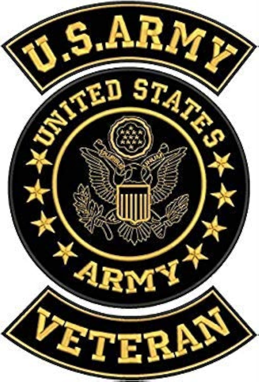U.S Army Veteran Patches - Golden Iron On 3 Large Back Patches Set for Biker Vest Jacket
