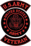 U.S Army Veteran Patches Red - Iron On 3 Large Back Patches Set for Biker Vest Jacket