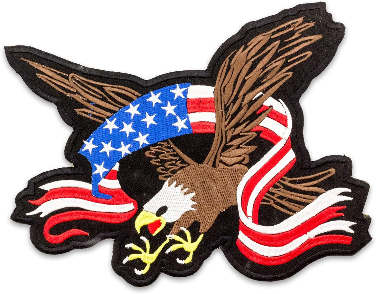 US Flag Banner Screaming Eagle Center Back Patch - USA Patriotic for Biker Vest Jacket