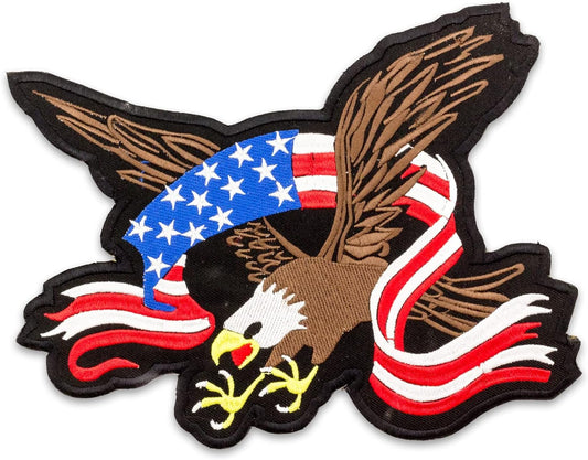 US Flag Banner Screaming Eagle Center Back Patch - USA Patriotic for Biker Vest Jacket