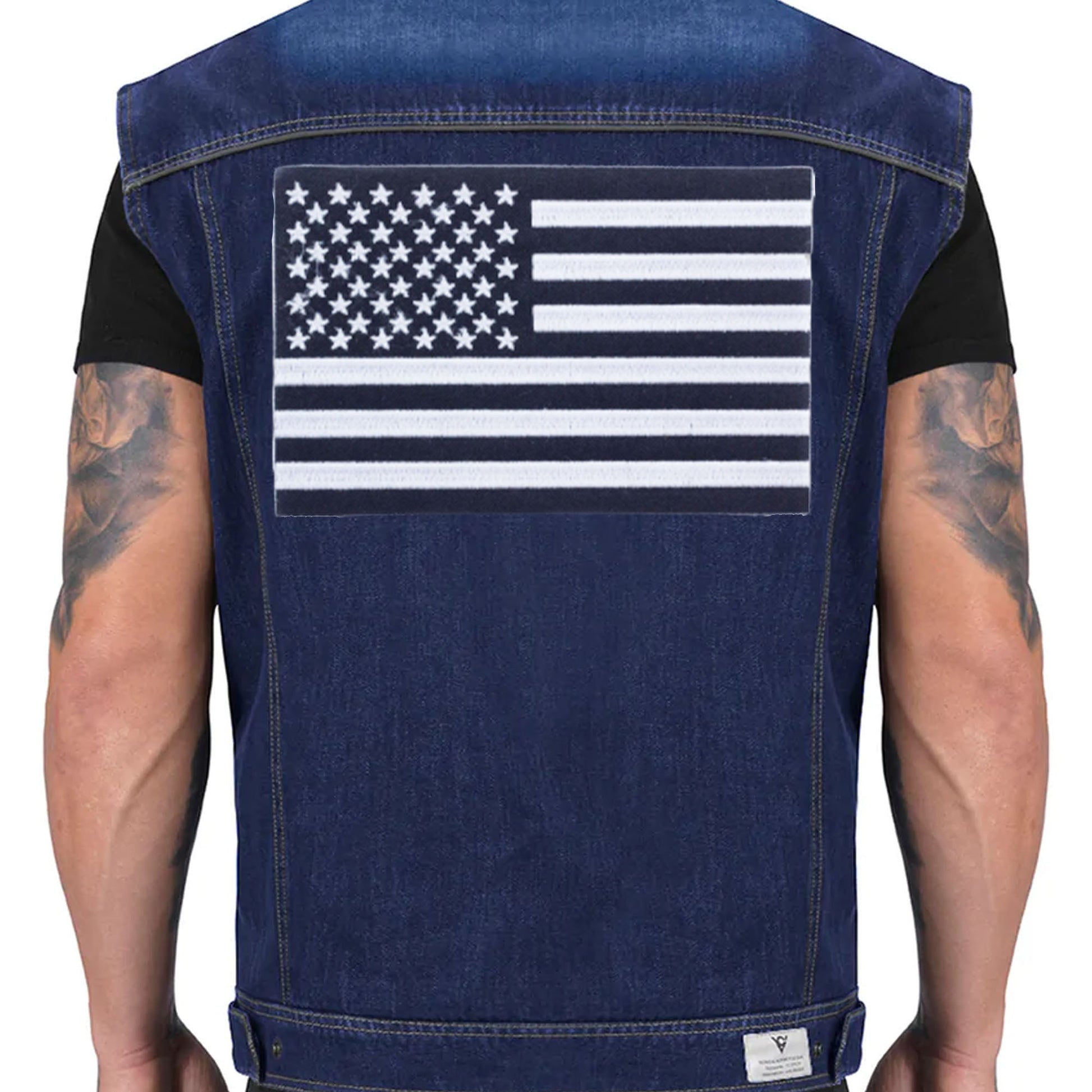 USA Flag Center Back Patch - Black on White USA Patriotic for Biker Vest Jacket