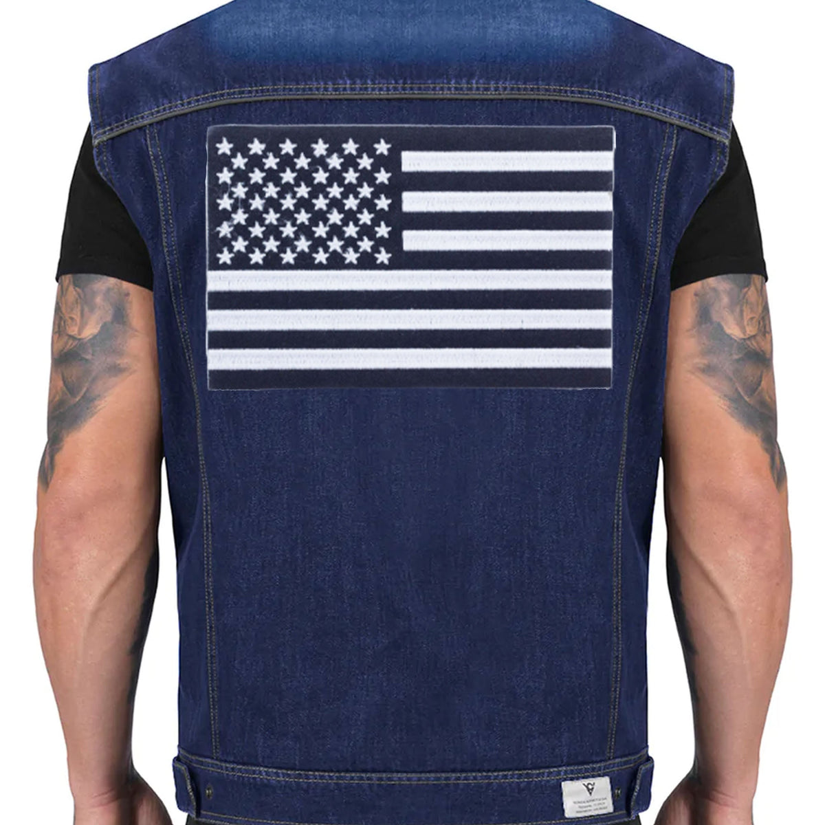 USA Flag Center Back Patch - Black on White USA Patriotic for Biker Vest Jacket