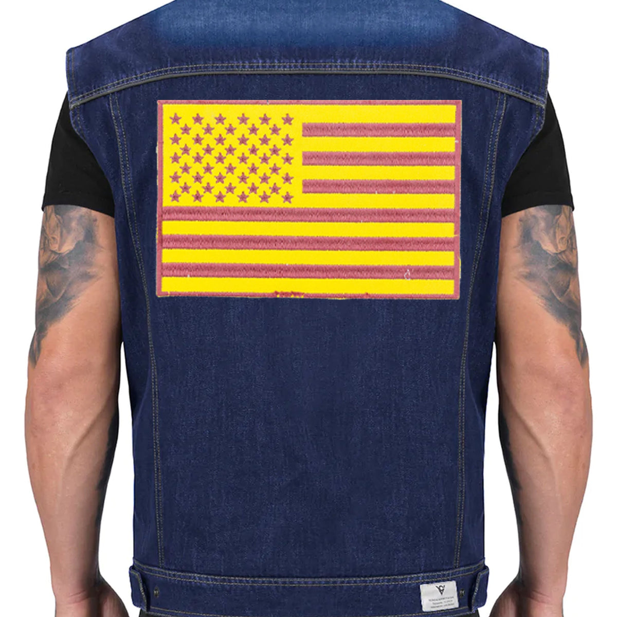 USA Flag Center Back Patch - Yellow on Brown USA Patriotic for Biker Vest Jacket