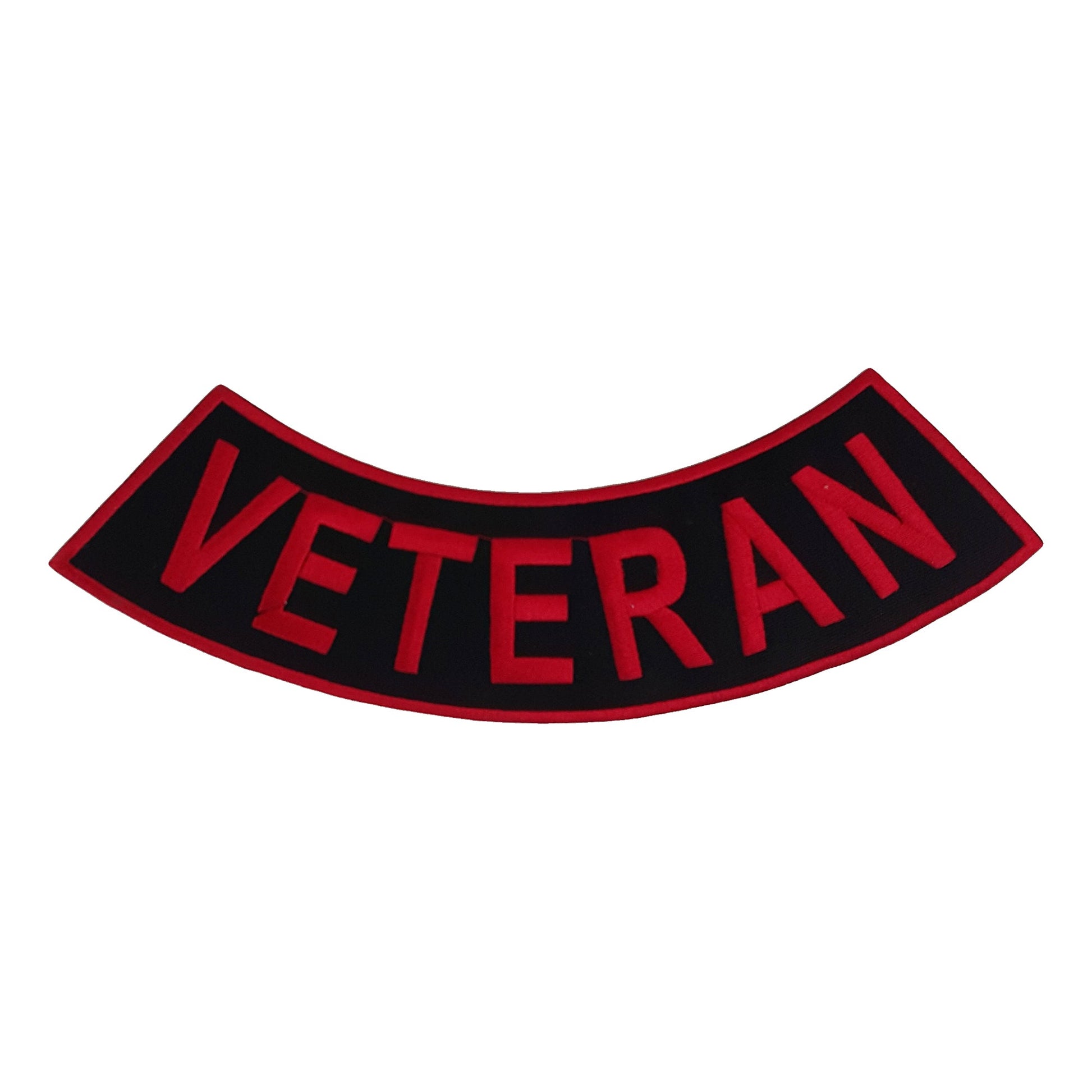 Veteran Bottom Rocker Patch - Red on Black Iron On Sew On Large Back Patch Military for Biker Vest Jacket