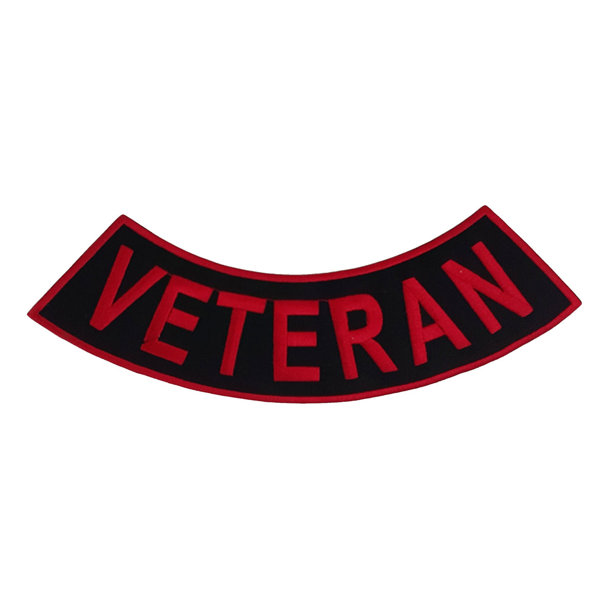 Veteran Bottom Rocker Patch - Red on Black Iron On Sew On Large Back Patch Military for Biker Vest Jacket