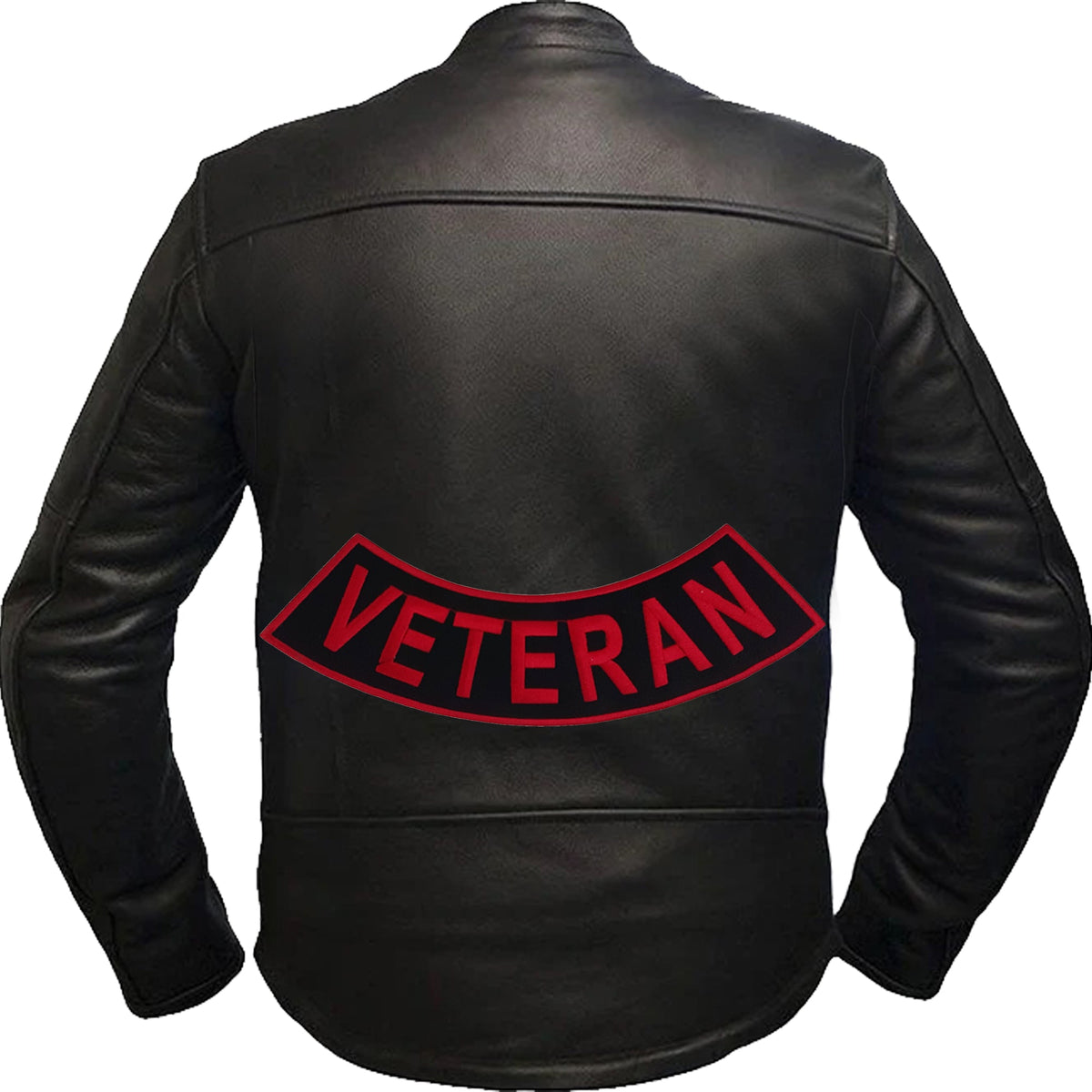 Veteran Bottom Rocker Patch - Red on Black Iron On Sew On Large Back Patch Military for Biker Vest Jacket