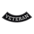 Veteran Bottom Rocker Patch - White on Black Iron On Sew On Large Back Patch Military for Biker Vest Jacket