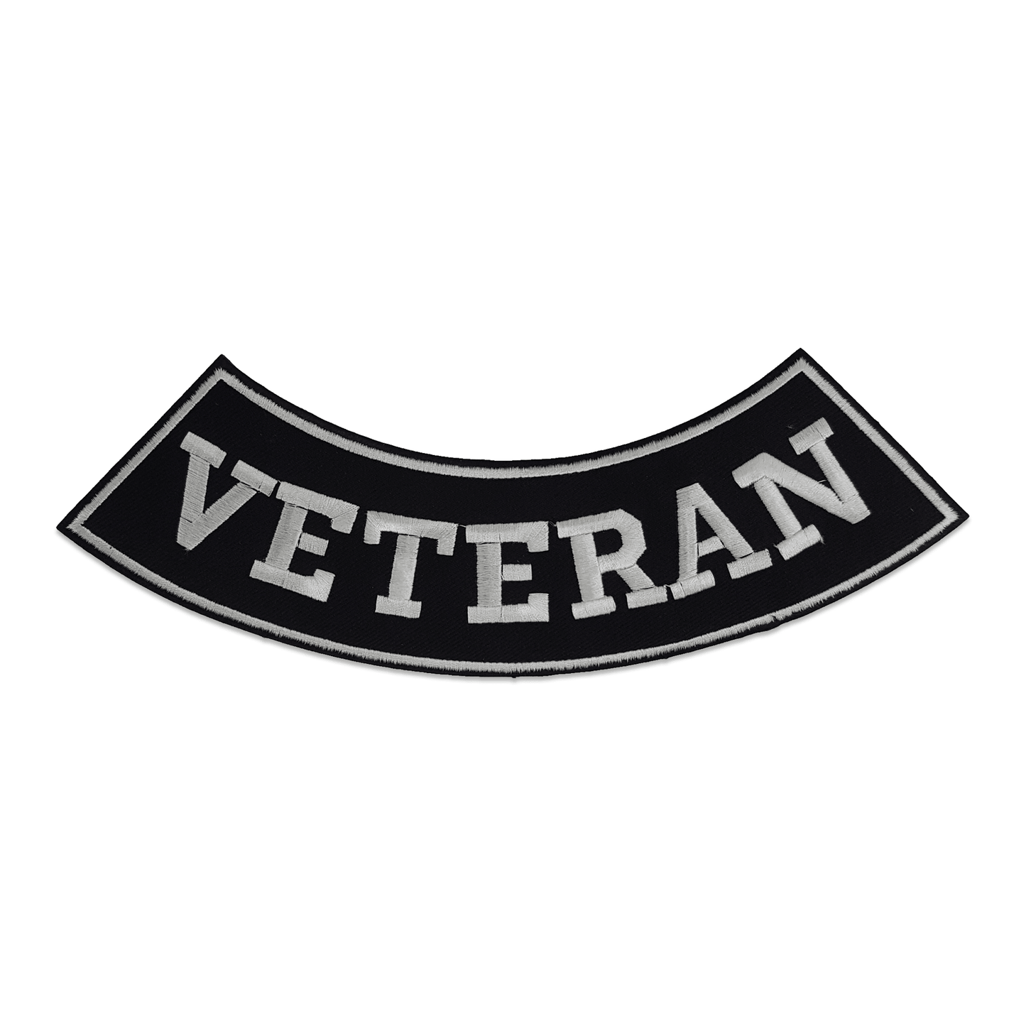 Veteran Bottom Rocker Patch - White on Black Iron On Sew On Large Back Patch Military for Biker Vest Jacket