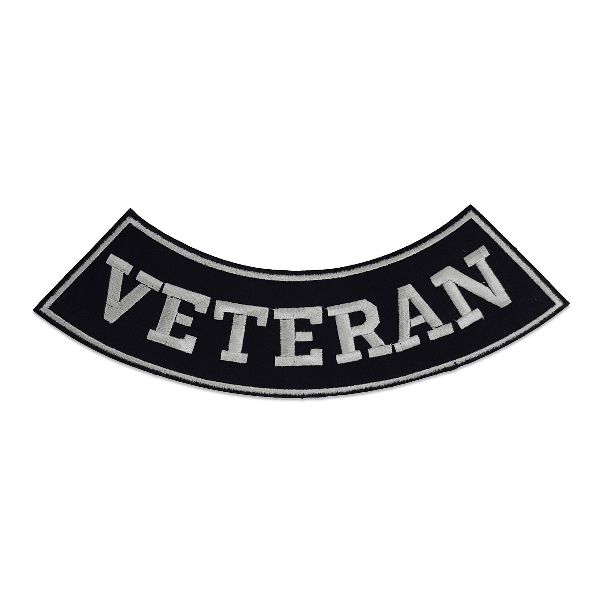 Veteran Bottom Rocker Patch - White on Black Iron On Sew On Large Back Patch Military for Biker Vest Jacket