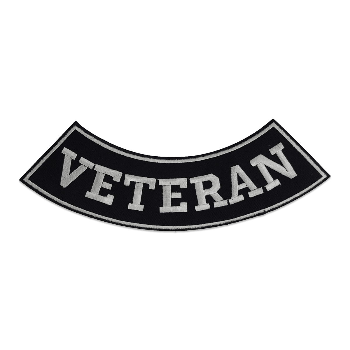 Veteran Bottom Rocker Patch - White on Black Iron On Sew On Large Back Patch Military for Biker Vest Jacket
