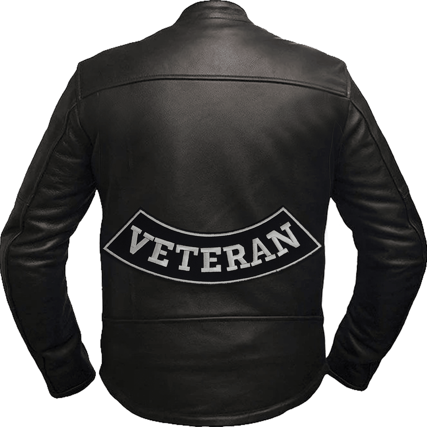 Veteran Bottom Rocker Patch - White on Black Iron On Sew On Large Back Patch Military for Biker Vest Jacket