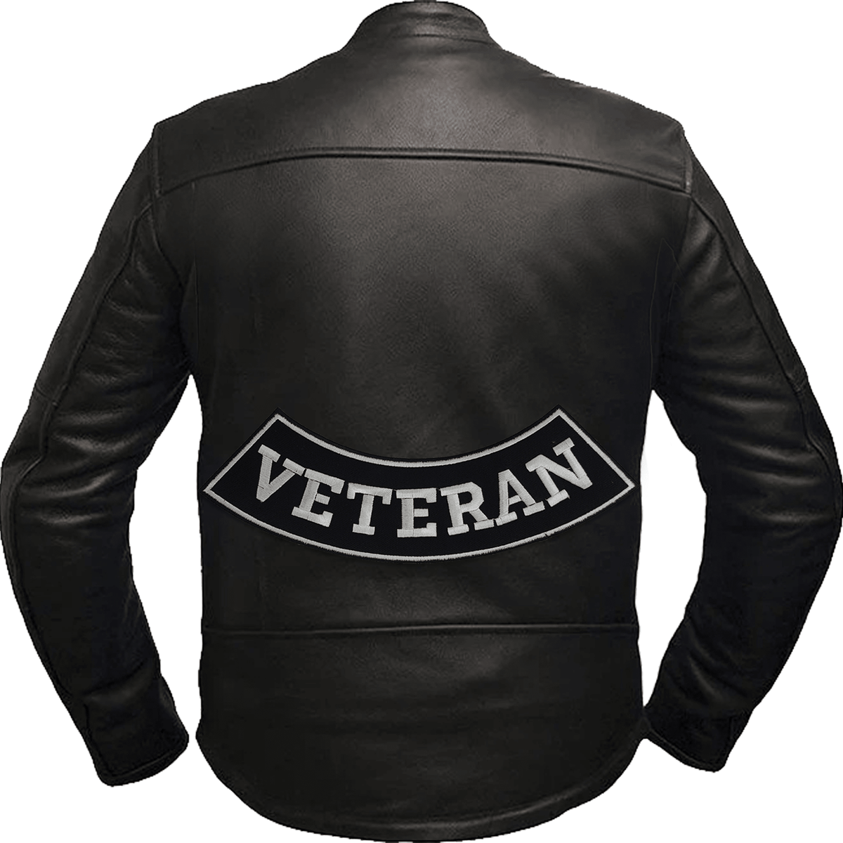 Veteran Bottom Rocker Patch - White on Black Iron On Sew On Large Back Patch Military for Biker Vest Jacket