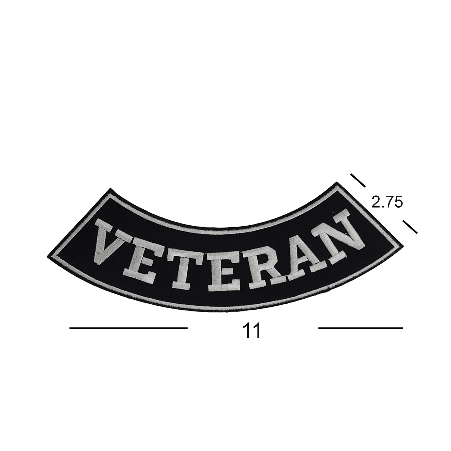Veteran Bottom Rocker Patch - White on Black Iron On Sew On Large Back Patch Military for Biker Vest Jacket