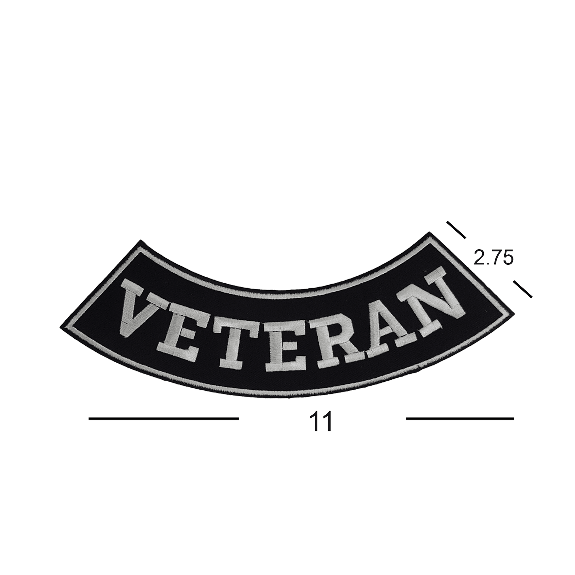 Veteran Bottom Rocker Patch - White on Black Iron On Sew On Large Back Patch Military for Biker Vest Jacket