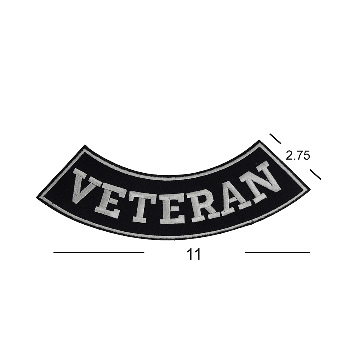 Veteran Bottom Rocker Patch - White on Black Iron On Sew On Large Back Patch Military for Biker Vest Jacket