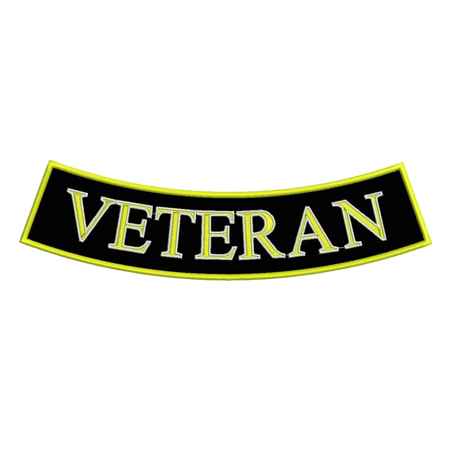 Veteran Bottom Rocker Patch - Yellow on Black Iron On Sew On Large Back Patch Military for Biker Vest Jacket