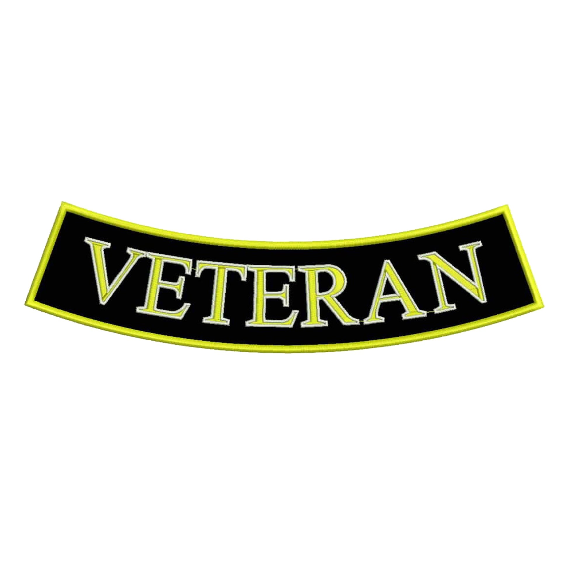 Veteran Bottom Rocker Patch - Yellow on Black Iron On Sew On Large Back Patch Military for Biker Vest Jacket