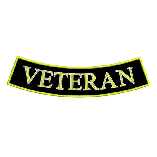 Veteran Bottom Rocker Patch - Yellow on Black Iron On Sew On Large Back Patch Military for Biker Vest Jacket